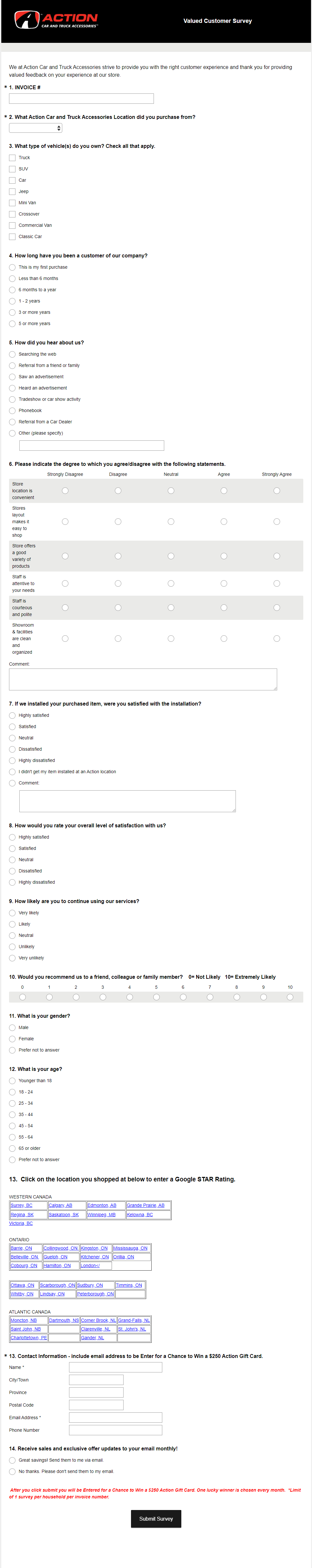 Action Car and Truck Accessories Survey