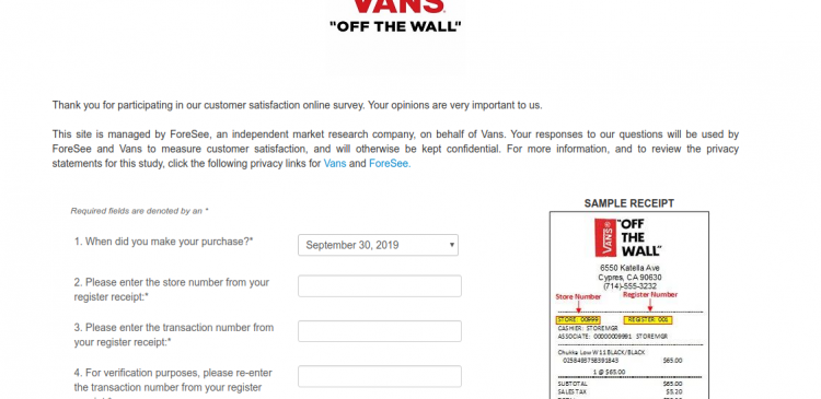 Complet VANS Canada Survey To Win Cad $5700