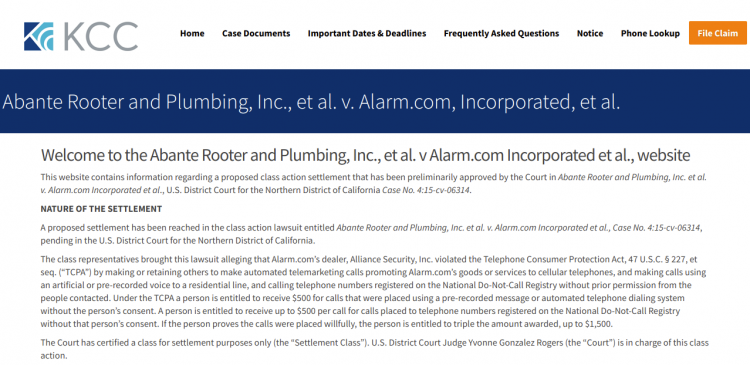 alarmtcpaclassaction settlement claim logo