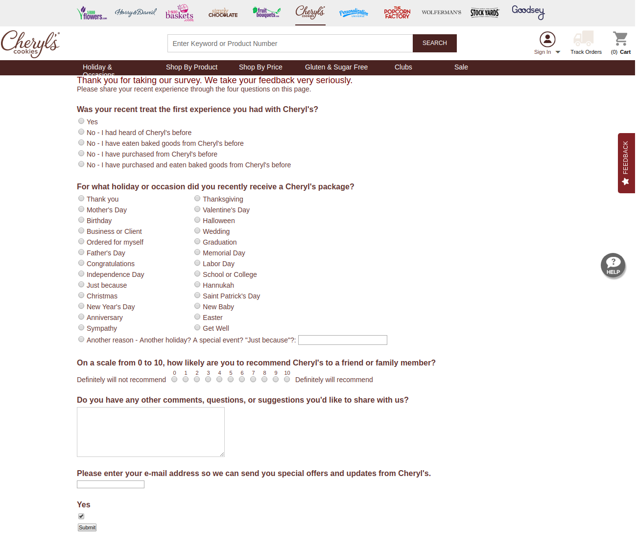 cheryl’s cookies survey