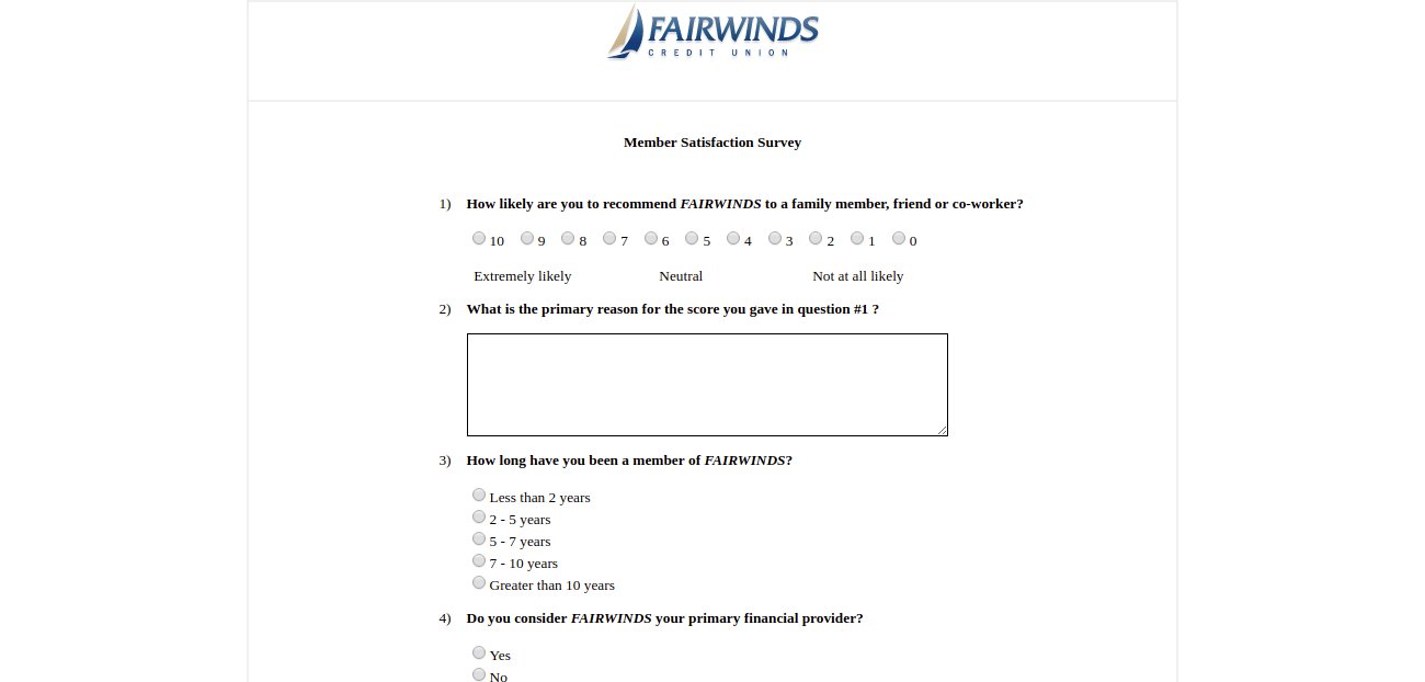 fairwinds credit union survey