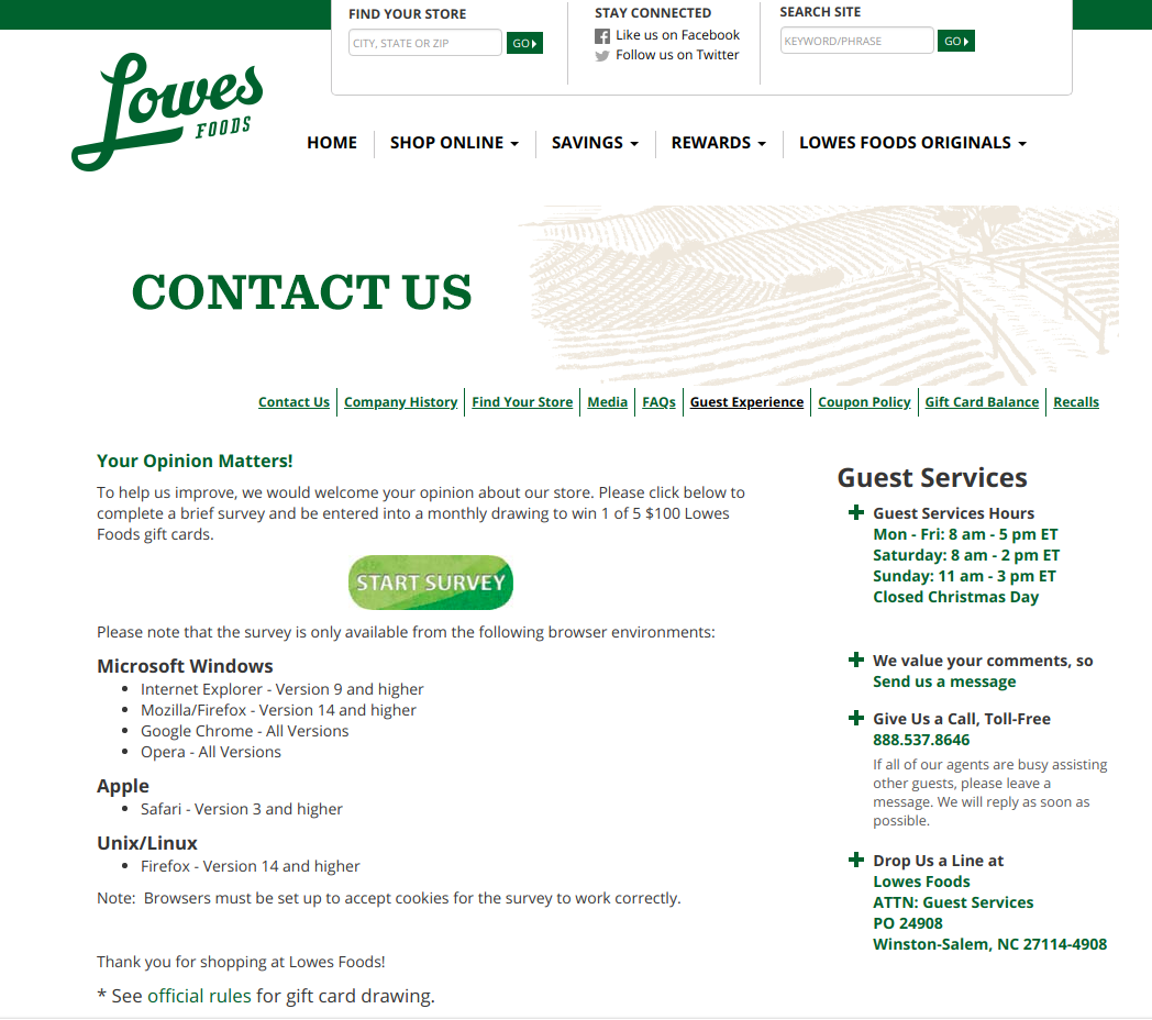 lowes food survey