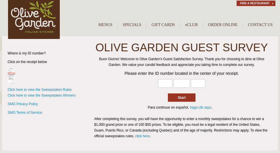 olive garden survey
