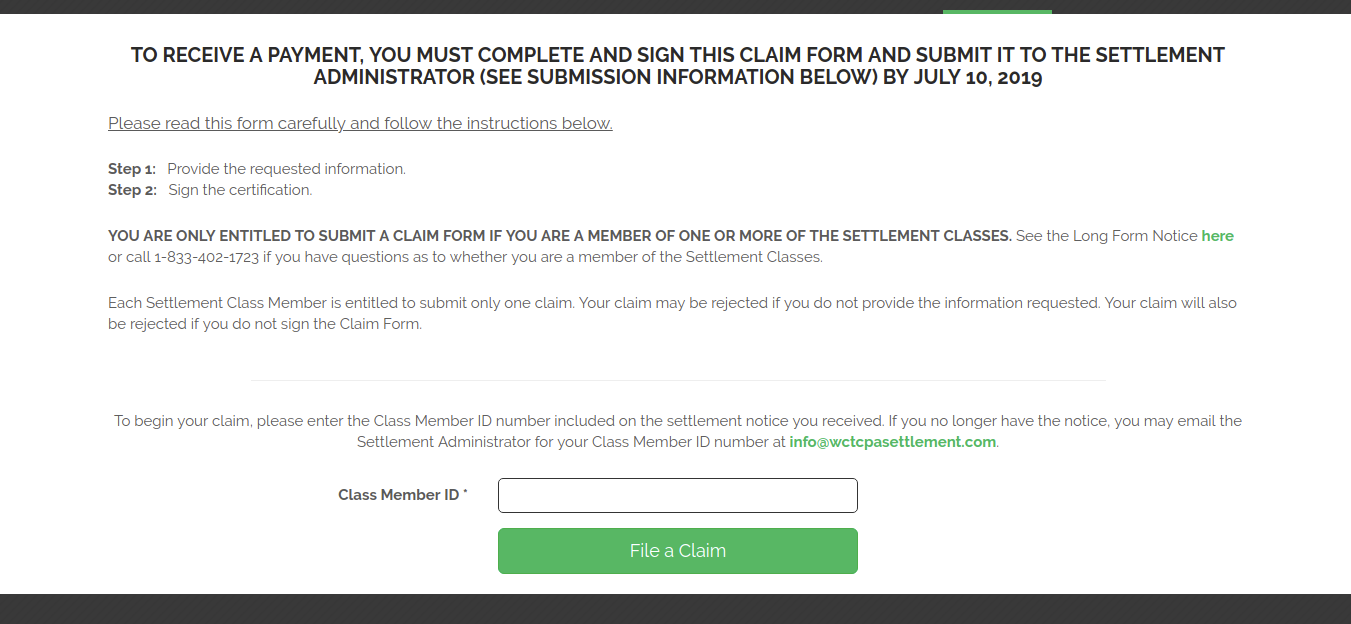 wc tcpa class action settlement