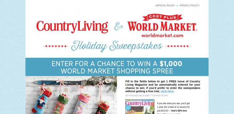 world market country living sweepstakes