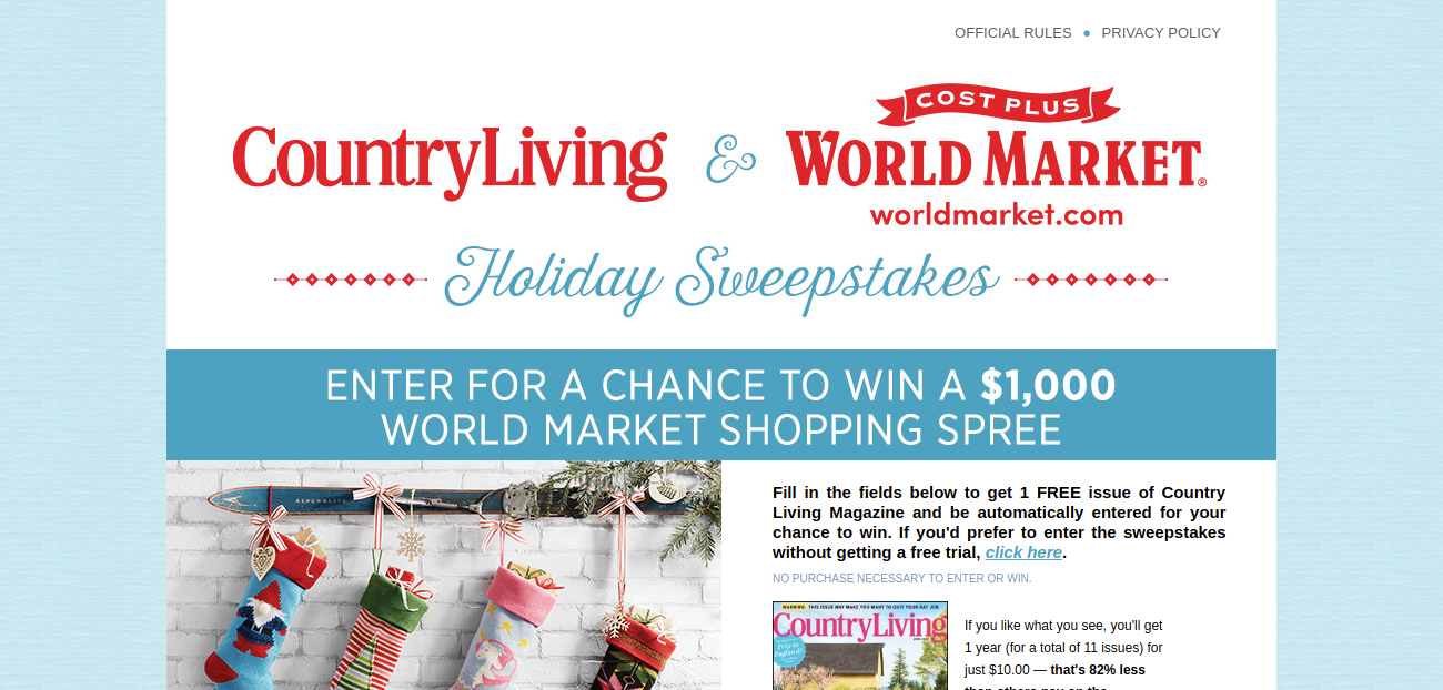 world market country living sweepstakes